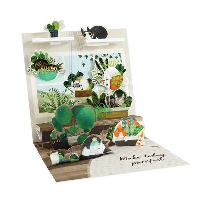 Cats In Plants Layered Greeting Card (10637)