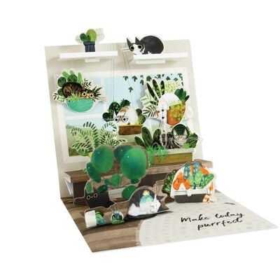 Mehrschichtige Grußkarte „Katzen in Pflanzen“ (10637)