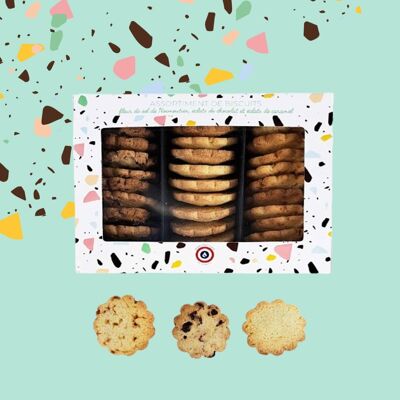 Assorted box of 3 biscuits: fleur de sel, chocolate chips and caramel chips | ECLATS collection | Chocodic artisanal chocolate