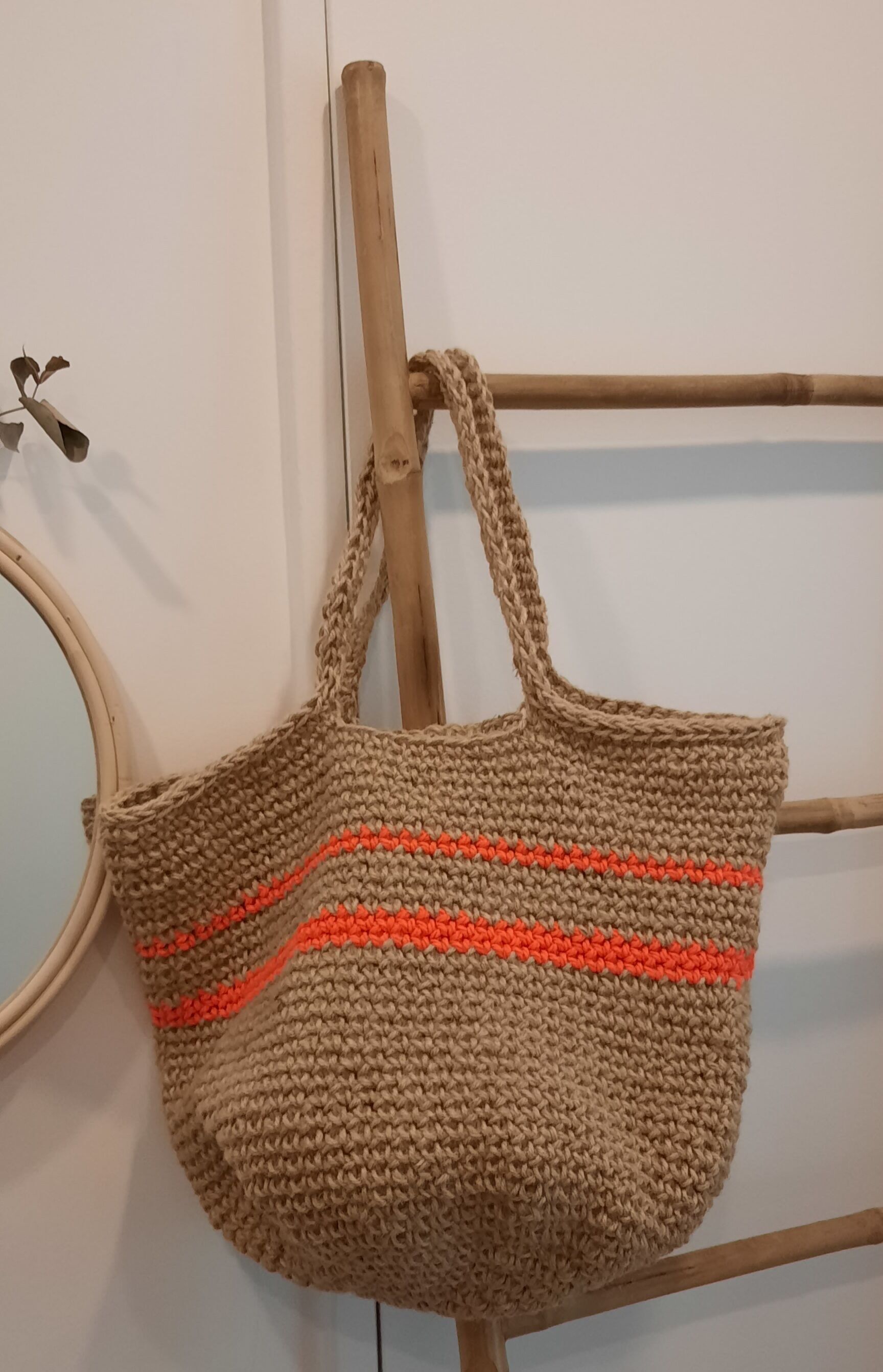 Borsa "tote" a righe string/arancione fluo, con grandi spallacci