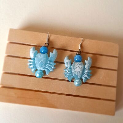 ORECCHINI ARTIGIANALI granchio azzurro con perline