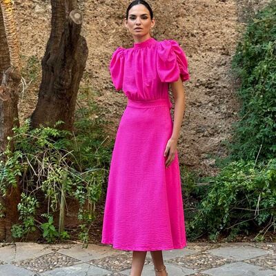 Vestido Abril midi con manga abullonada para mujer