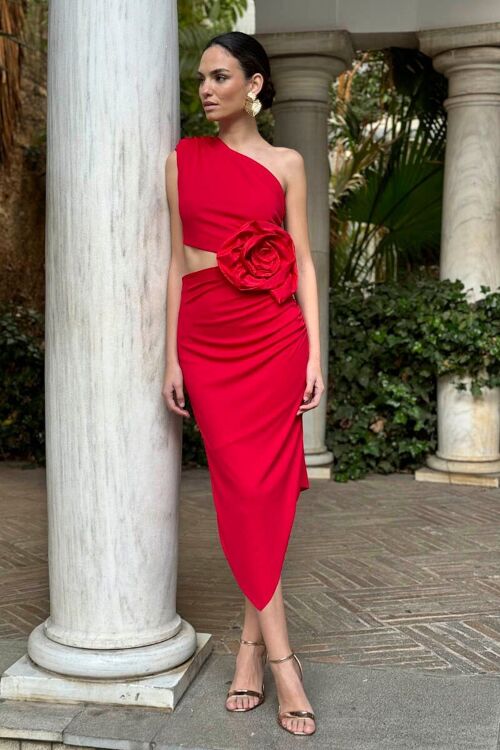 Vestido Lulú rojo asimétrico para mujer