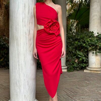 Red asymmetrical Lulu dress for women