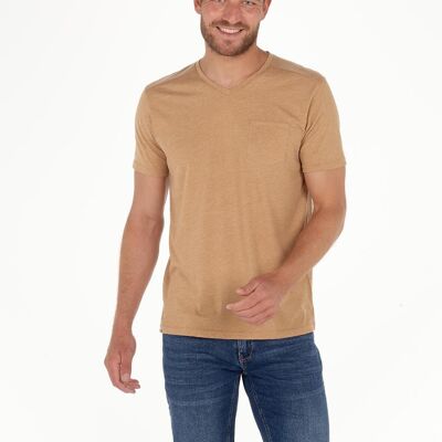 Camiseta básica jaspeada con cuello en V