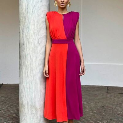 Zweifarbiges Midi-Bari-Kleid für Damen