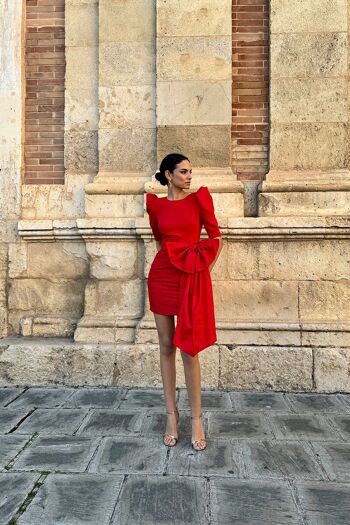 Robe Irisa rouge à manches bouffantes pour femme 1