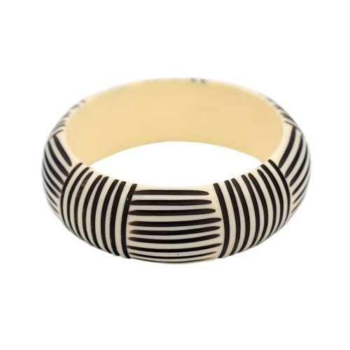 Ivory & Black Stripe Wide Resin Bangle