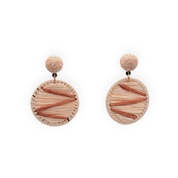 Boucles d'oreilles à disque circulaire en raphia Nude & Tan en zigzag 1