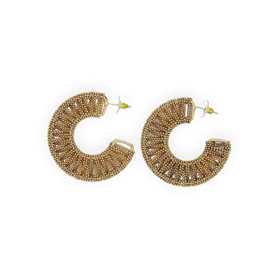 Gold Woven Bead Hoop Earrings