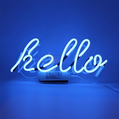 Neonlicht-Wandschild „Hallo“.
