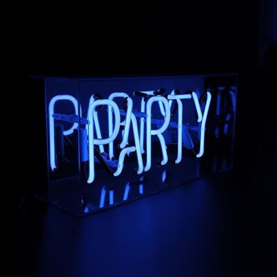 „Party“ Glas-Leuchtreklame – Blau
