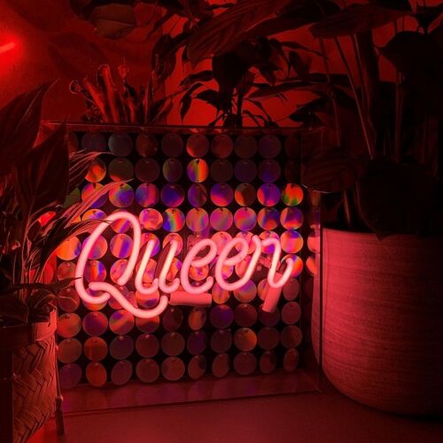 Queen' Glass Neon Sign with Sequins