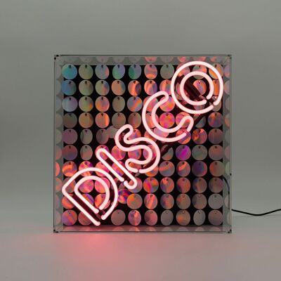 Disco' Glas-Leuchtreklame mit Pailletten – Pink
