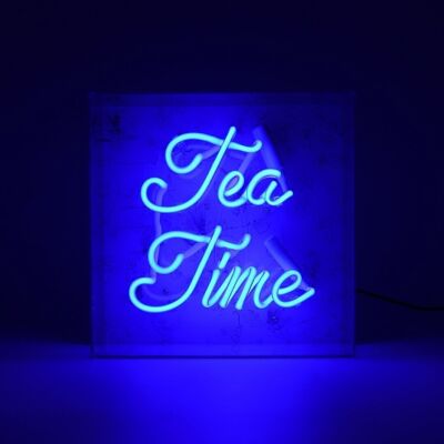 Glas-Leuchtreklame „Tea Time“ – Blau
