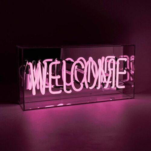 Welcome' Glass Neon Sign - Pink