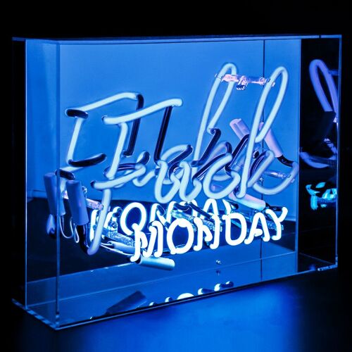 Fuck Monday' Large Glass Neon Sign - Blue