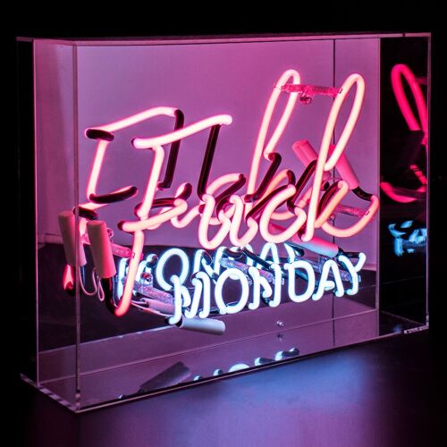 Fuck Monday' Large Glass Neon Sign - Pink