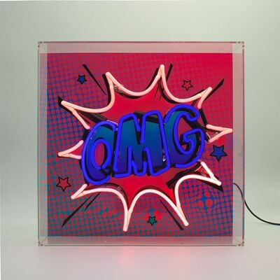 OMG' Large Glass Neon Box Sign