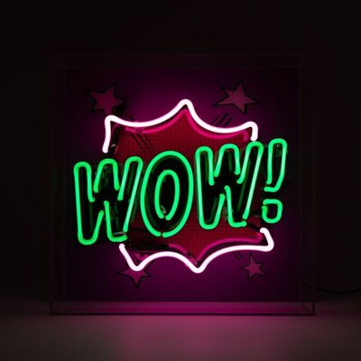 WOW' Large Glass Neon Box Sign