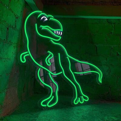 Grünes Neon-LED-Wandschild „Dinosaurier“.