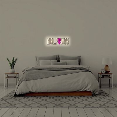 Warmweißes Neon-LED-Wandschild „Girl Power“.