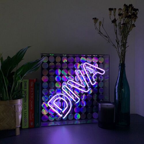 Diva' Acrylic Box Neon Light with Sequins