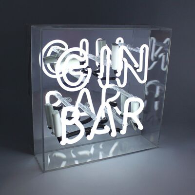 Glas-Leuchtreklame „GIN Bar“.
