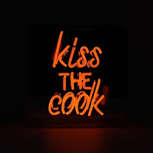 Kiss the Cook' Glass neon Sign - Orange