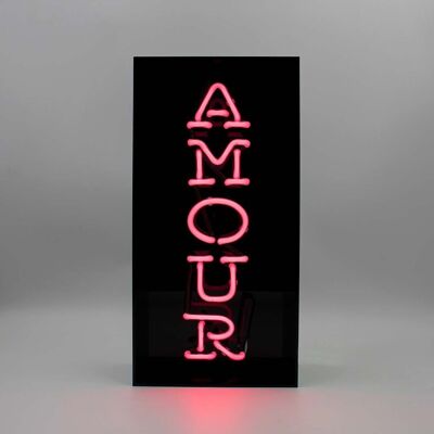 Glas-Leuchtreklame „Amour“ – schwarzes Acryl