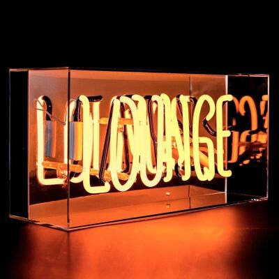 Glas-Leuchtreklame „Lounge“.