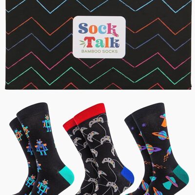 Men's Retro Space Robot Gaming Bamboo Socks Gift Set Box