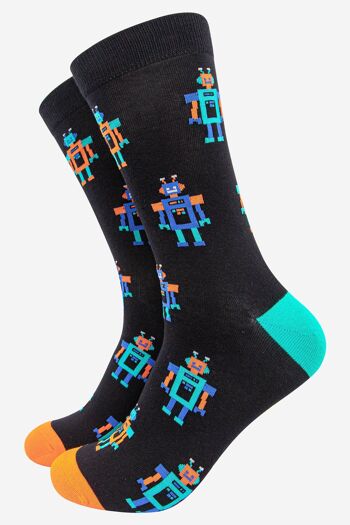 Coffret cadeau de chaussettes en bambou de jeu de robot spatial rétro pour hommes 2