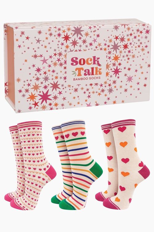 Women's Love Hearts, Dots and Stripes Bamboo Socks Gift Set Box