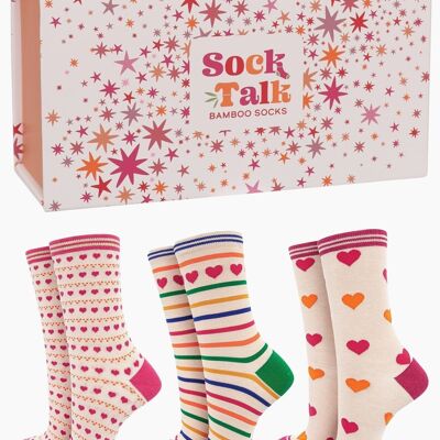 Damen-Geschenkset „Love Hearts, Dots and Stripes“ aus Bambussocken