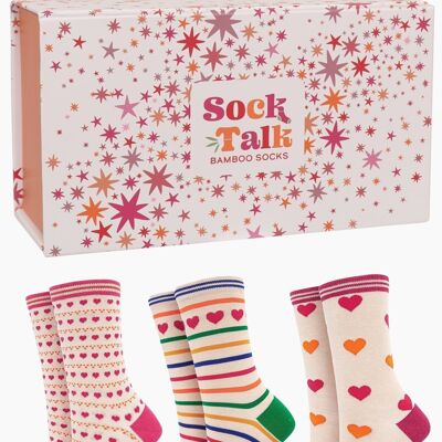 Women's Love Hearts, Dots and Stripes Bamboo Socks Gift Set Box
