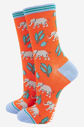 Coffret cadeau de chaussettes en bambou imprimé éléphant, tigre et feuille de jungle pour femme 3