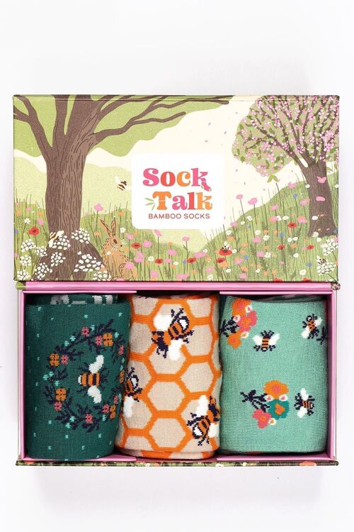 Women's Flower and Bee Bamboo Socks Gift Set Box