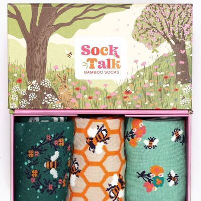 Women's Flower and Bee Bamboo Socks Gift Set Box