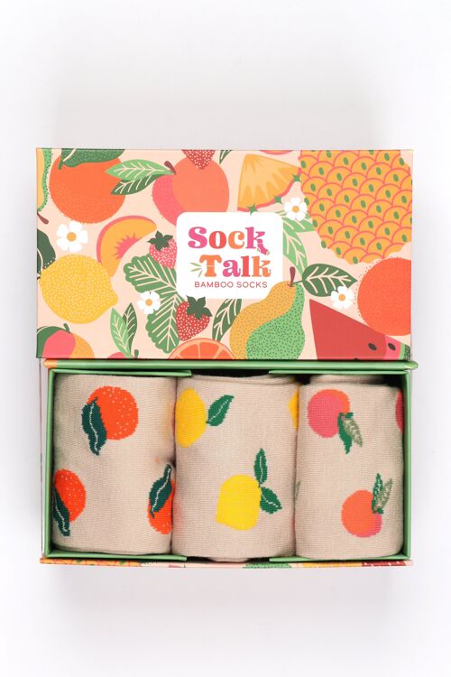 Women's Citrus Fruit Print Bamboo Socks Gift Set Box