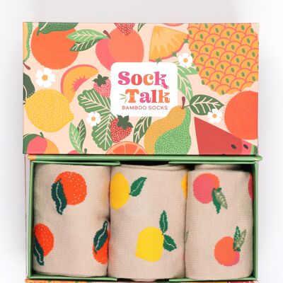 Women's Citrus Fruit Print Bamboo Socks Gift Set Box