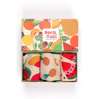 Caja de regalo con calcetines de bambú de frutas tropicales para mujer