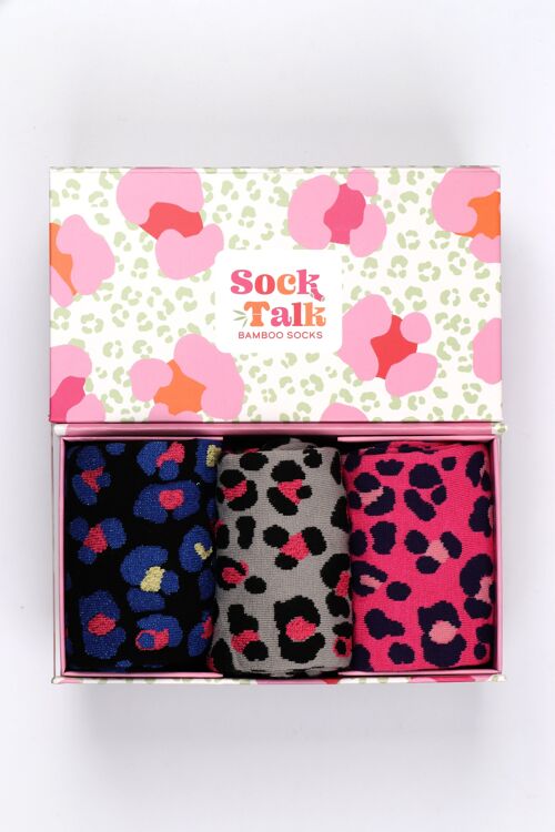 Women's Leopard Print Bamboo Socks Gift Set Box