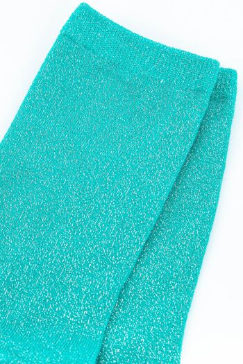 Socquettes en coton à paillettes pour femmes en turquoise 2