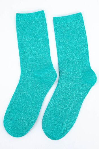 Socquettes en coton à paillettes pour femmes en turquoise 3