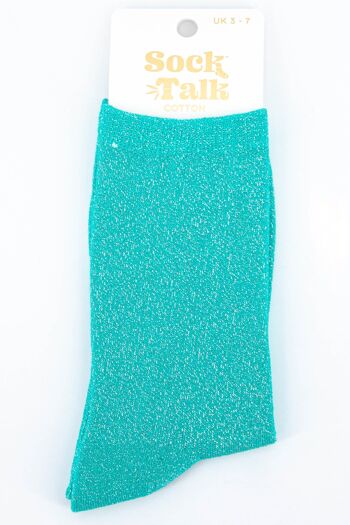 Socquettes en coton à paillettes pour femmes en turquoise 4