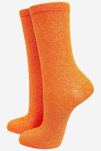 Socquettes en coton à paillettes pour femmes en orange 1