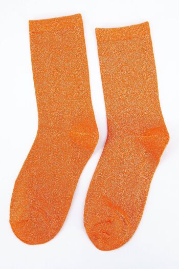 Socquettes en coton à paillettes pour femmes en orange 3