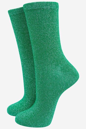 Socquettes à paillettes en coton pour femmes en vert 1