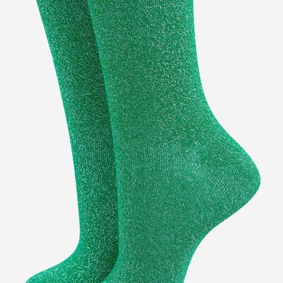 Women's Cotton Glitter Ankle Socks in Green